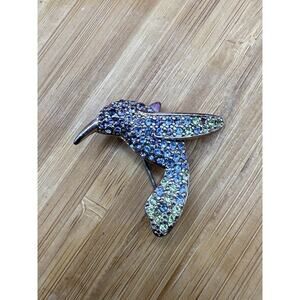 Vintage Signed Monet Hummingbird Brooch Pin Sparkly Green Blue Purple Rhinestone